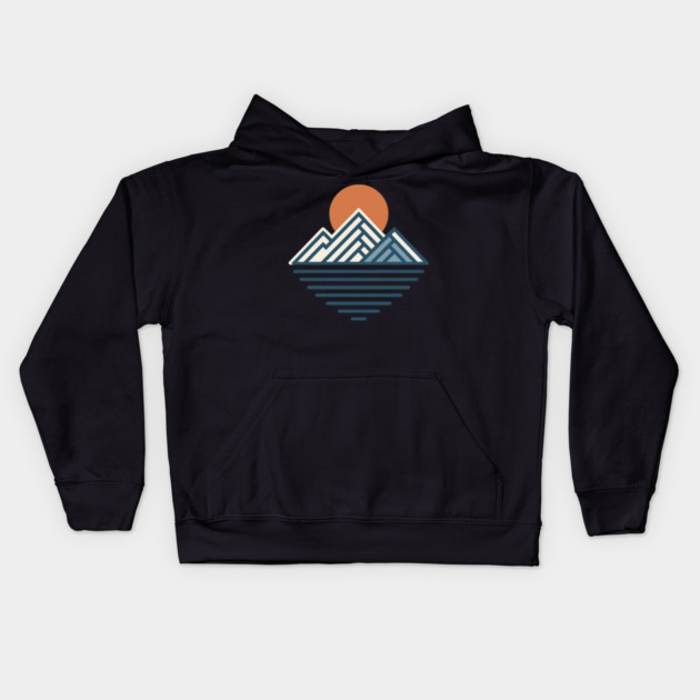 Minimal Mountain Sunset Line Art Kids Hoodie by ArtistTee ⭐⭐⭐⭐⭐