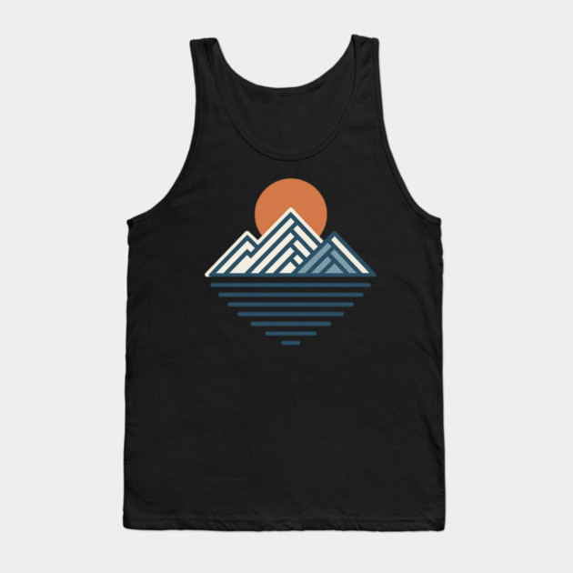 Minimal Mountain Sunset Line Art Tank Top by ArtistTee ⭐⭐⭐⭐⭐