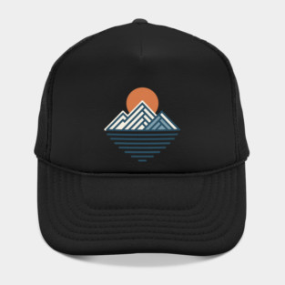 Minimal Mountain Sunset Line Art Hat