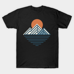 Minimal Mountain Sunset Line Art T-Shirt