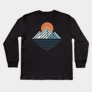 Minimal Mountain Sunset Line Art Kids Long Sleeve T-Shirt