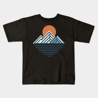 Minimal Mountain Sunset Line Art Kids T-Shirt