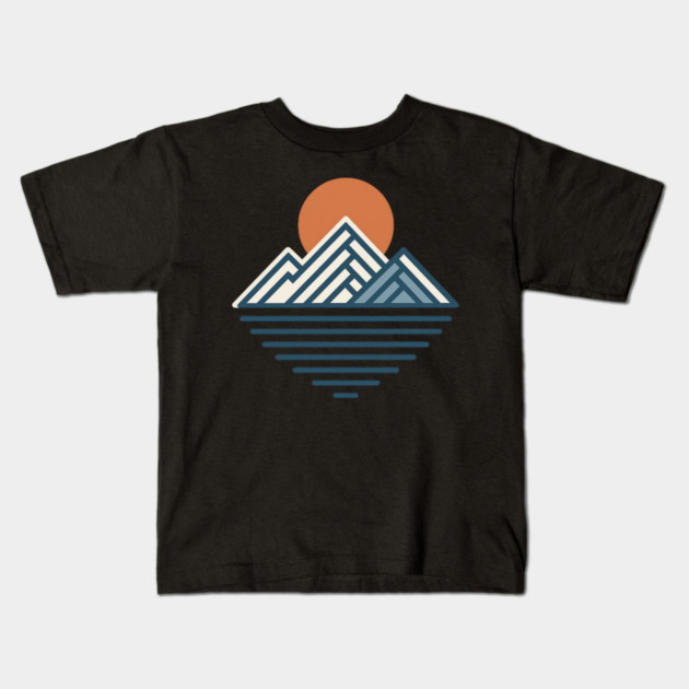 Minimal Mountain Sunset Line Art Kids T-Shirt by ArtistTee ⭐⭐⭐⭐⭐