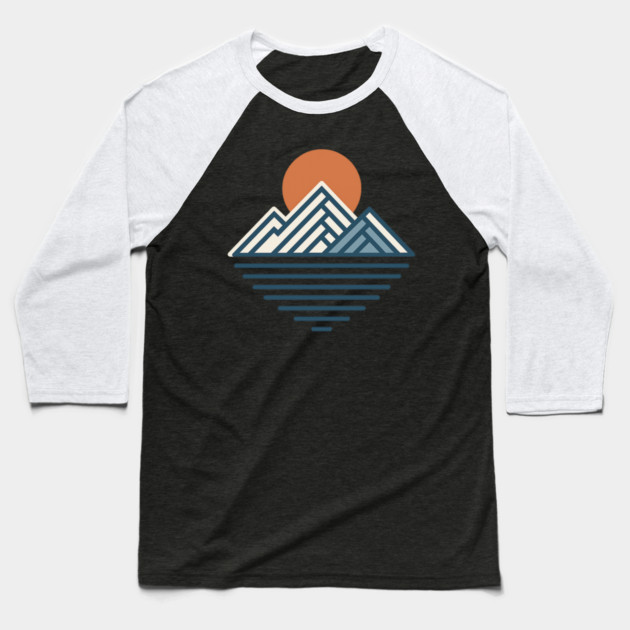 Minimal Mountain Sunset Line Art Baseball T-Shirt by ArtistTee ⭐⭐⭐⭐⭐