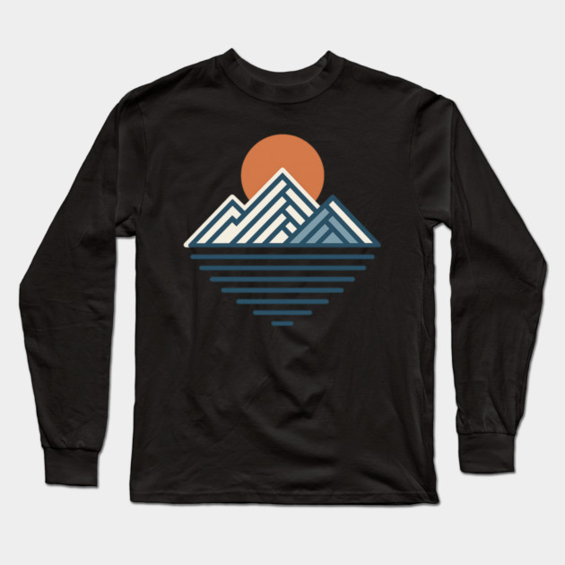 Minimal Mountain Sunset Line Art Long Sleeve T-Shirt by ArtistTee ⭐⭐⭐⭐⭐