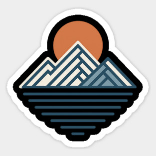 Minimal Mountain Sunset Line Art Sticker