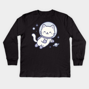 Kawaii Space Cat Astronaut Kids Long Sleeve T-Shirt