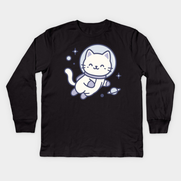 Kawaii Space Cat Astronaut Kids Long Sleeve T-Shirt by ArtistTee ⭐⭐⭐⭐⭐