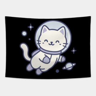 Kawaii Space Cat Astronaut Tapestry