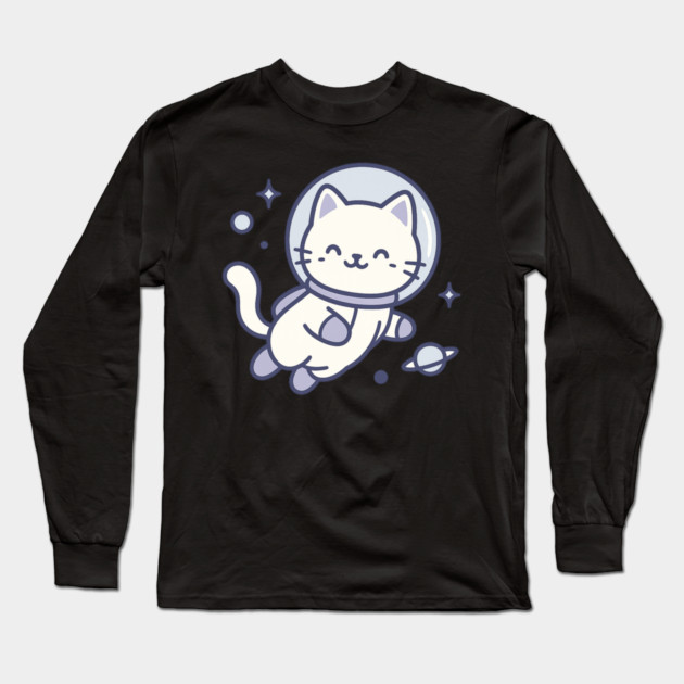 Kawaii Space Cat Astronaut Long Sleeve T-Shirt by ArtistTee ⭐⭐⭐⭐⭐