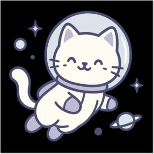 Kawaii Space Cat Astronaut Posters and Art