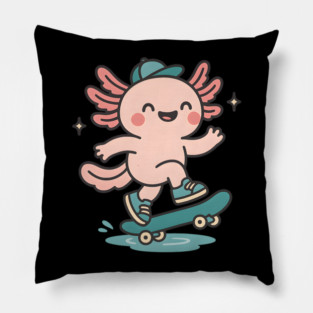 Kawaii Axolotl Skateboard Cute Skater Salamander Funny Animal Lover Pillow