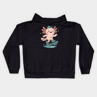 Kawaii Axolotl Skateboard Cute Skater Salamander Funny Animal Lover Kids Hoodie