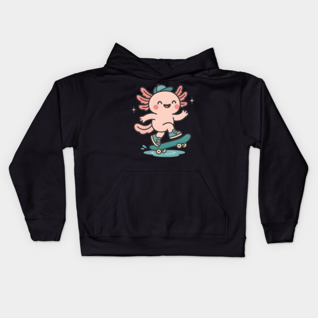 Kawaii Axolotl Skateboard Cute Skater Salamander Funny Animal Lover Kids Hoodie by ArtistTee ⭐⭐⭐⭐⭐