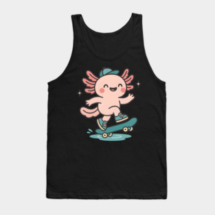 Kawaii Axolotl Skateboard Cute Skater Salamander Funny Animal Lover Tank Top
