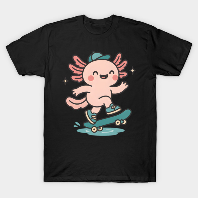 Kawaii Axolotl Skateboard Cute Skater Salamander Funny Animal Lover T-Shirt by ArtistTee ⭐⭐⭐⭐⭐
