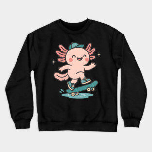 Kawaii Axolotl Skateboard Cute Skater Salamander Funny Animal Lover Crewneck Sweatshirt