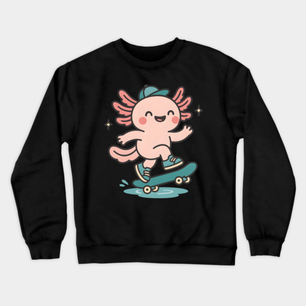 Kawaii Axolotl Skateboard Cute Skater Salamander Funny Animal Lover Crewneck Sweatshirt by ArtistTee ⭐⭐⭐⭐⭐