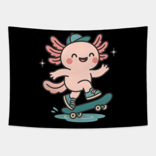 Kawaii Axolotl Skateboard Cute Skater Salamander Funny Animal Lover Tapestry