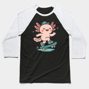 Kawaii Axolotl Skateboard Cute Skater Salamander Funny Animal Lover Baseball T-Shirt