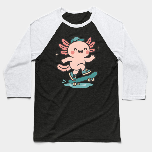 Kawaii Axolotl Skateboard Cute Skater Salamander Funny Animal Lover Baseball T-Shirt by ArtistTee ⭐⭐⭐⭐⭐