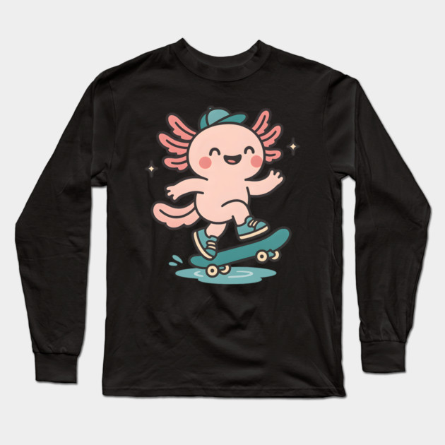 Kawaii Axolotl Skateboard Cute Skater Salamander Funny Animal Lover Long Sleeve T-Shirt by ArtistTee ⭐⭐⭐⭐⭐