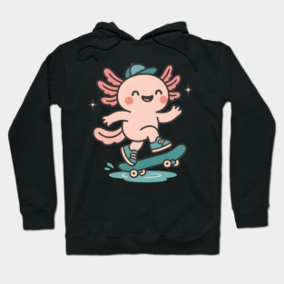 Kawaii Axolotl Skateboard Cute Skater Salamander Funny Animal Lover Hoodie