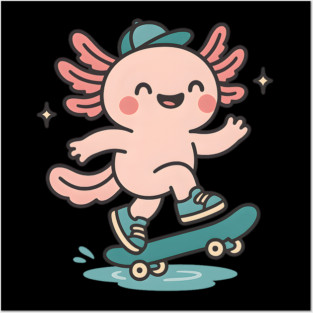 Kawaii Axolotl Skateboard Cute Skater Salamander Funny Animal Lover Posters and Art