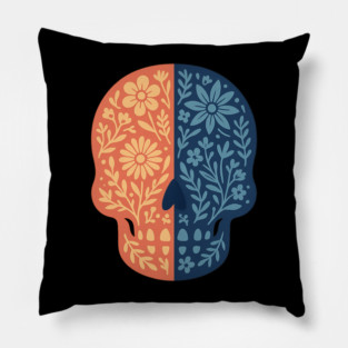 Folk Floral Skull Boho Botanical Day-of-the-Dead Inspired Calavera Art Pillow