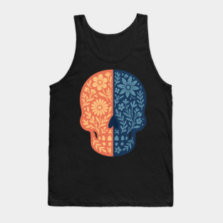 Folk Floral Skull Boho Botanical Day-of-the-Dead Inspired Calavera Art Tank Top