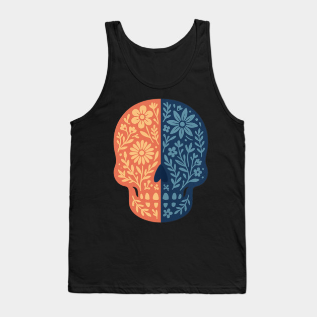 Folk Floral Skull Boho Botanical Day-of-the-Dead Inspired Calavera Art Tank Top by ArtistTee ⭐⭐⭐⭐⭐