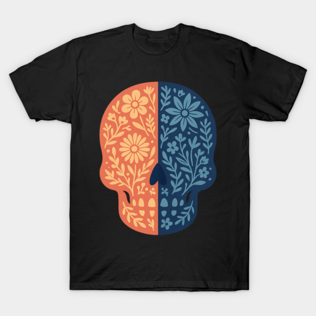 Folk Floral Skull Boho Botanical Day-of-the-Dead Inspired Calavera Art T-Shirt by ArtistTee ⭐⭐⭐⭐⭐