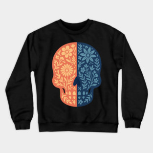 Folk Floral Skull Boho Botanical Day-of-the-Dead Inspired Calavera Art Crewneck Sweatshirt