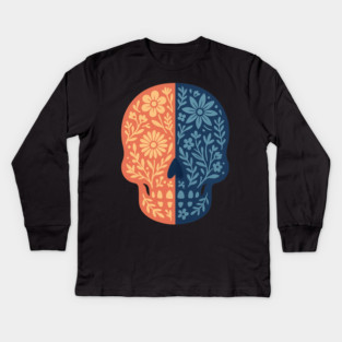 Folk Floral Skull Boho Botanical Day-of-the-Dead Inspired Calavera Art Kids Long Sleeve T-Shirt