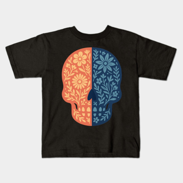 Folk Floral Skull Boho Botanical Day-of-the-Dead Inspired Calavera Art Kids T-Shirt by ArtistTee ⭐⭐⭐⭐⭐