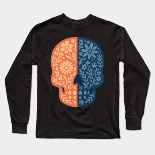 Folk Floral Skull Boho Botanical Day-of-the-Dead Inspired Calavera Art Long Sleeve T-Shirt