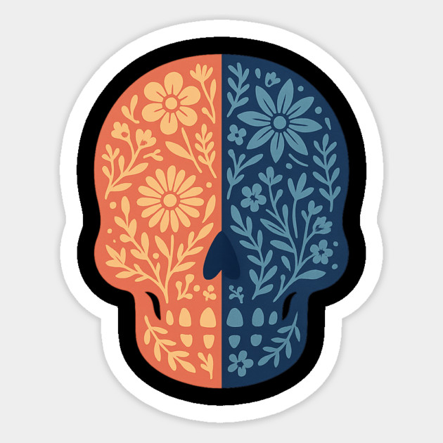 Folk Floral Skull Boho Botanical Day-of-the-Dead Inspired Calavera Art Sticker by ArtistTee ⭐⭐⭐⭐⭐