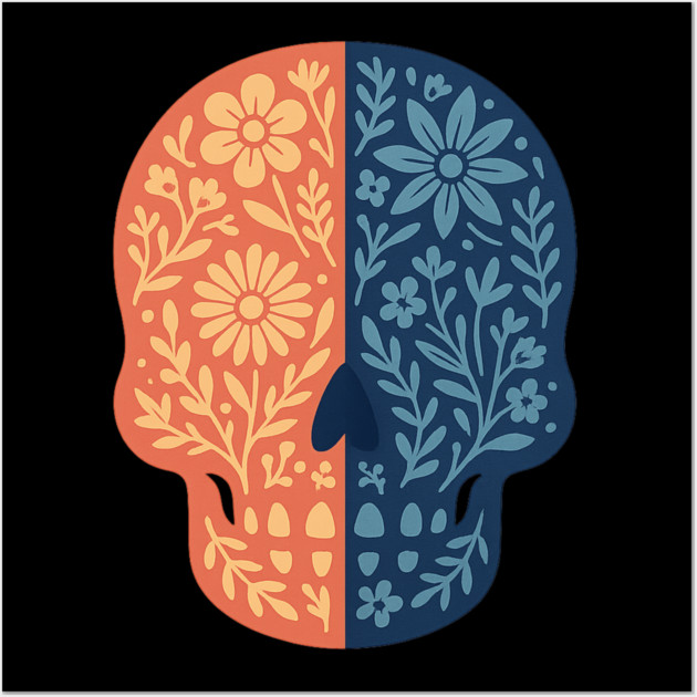 Folk Floral Skull Boho Botanical Day-of-the-Dead Inspired Calavera Art Wall Art by ArtistTee ⭐⭐⭐⭐⭐