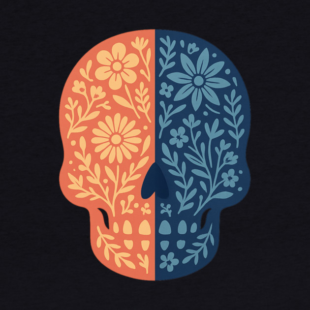 Folk Floral Skull Boho Botanical Day-of-the-Dead Inspired Calavera Art by ArtistTee ⭐⭐⭐⭐⭐