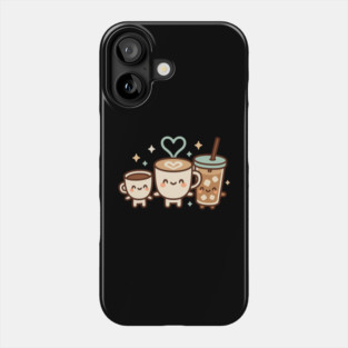 Cute Kawaii Coffee Trio Latte Cup & Iced Coffee Friends Barista Lovers Phone Case