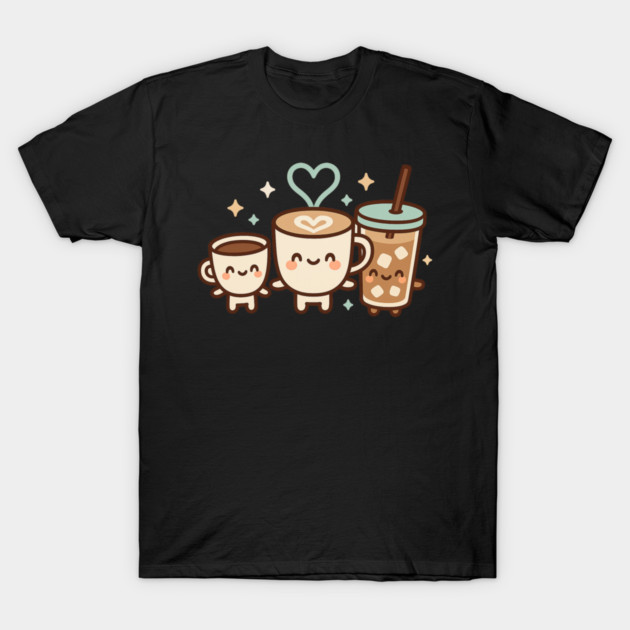 Cute Kawaii Coffee Trio Latte Cup & Iced Coffee Friends Barista Lovers T-Shirt by ArtistTee ⭐⭐⭐⭐⭐