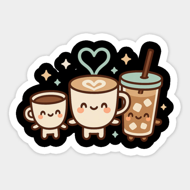 Cute Kawaii Coffee Trio Latte Cup & Iced Coffee Friends Barista Lovers Magnet by ArtistTee ⭐⭐⭐⭐⭐
