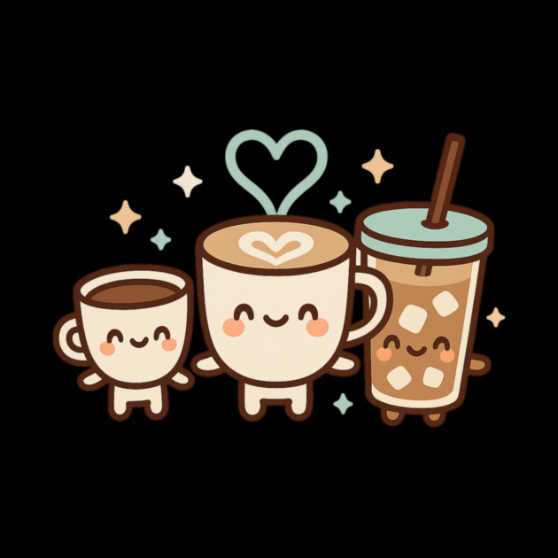 Cute Kawaii Coffee Trio Latte Cup & Iced Coffee Friends Barista Lovers by ArtistTee ⭐⭐⭐⭐⭐