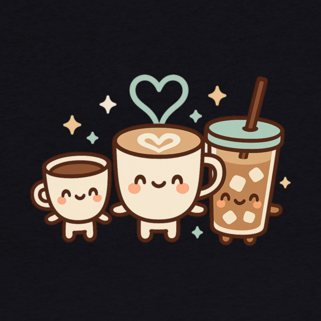 Cute Kawaii Coffee Trio Latte Cup & Iced Coffee Friends Barista Lovers by ArtistTee ⭐⭐⭐⭐⭐