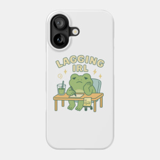 Lagging IRL Shirt | Cute Frog Procrastination Tee by Leaf & Lee – Relatable Softcore Humor for Overthinkers & Tired Brains Phone Case