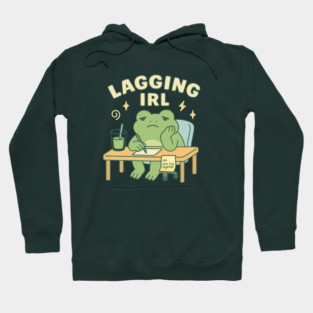 Lagging IRL Shirt | Cute Frog Procrastination Tee by Leaf & Lee – Relatable Softcore Humor for Overthinkers & Tired Brains Hoodie