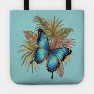Blue Morpho Butterfly with Palms Tote