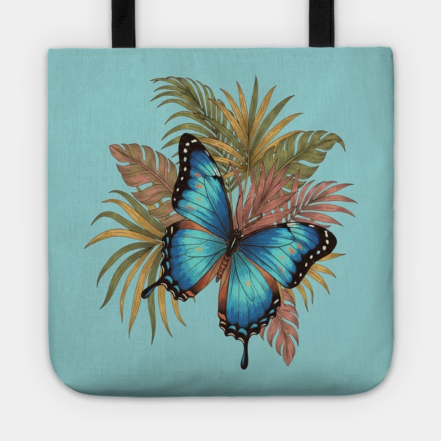 Blue Morpho Butterfly with Palms Tote by BirdsnStuff