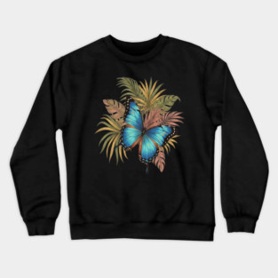 Blue Morpho Butterfly with Palms Crewneck Sweatshirt