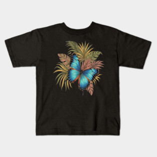 Blue Morpho Butterfly with Palms Kids T-Shirt